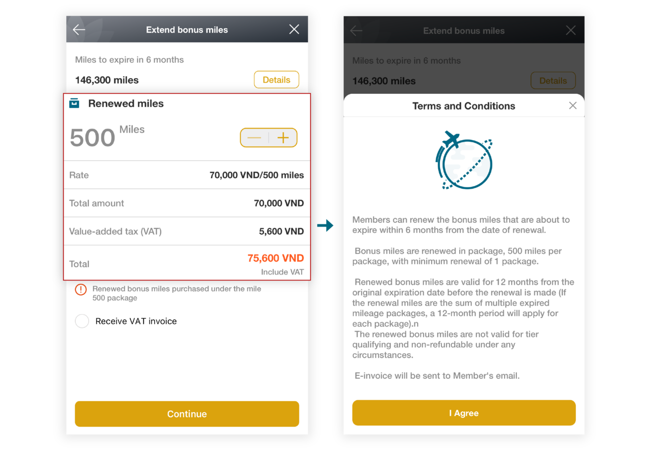 Instructions for extending bonus miles on the app 3.